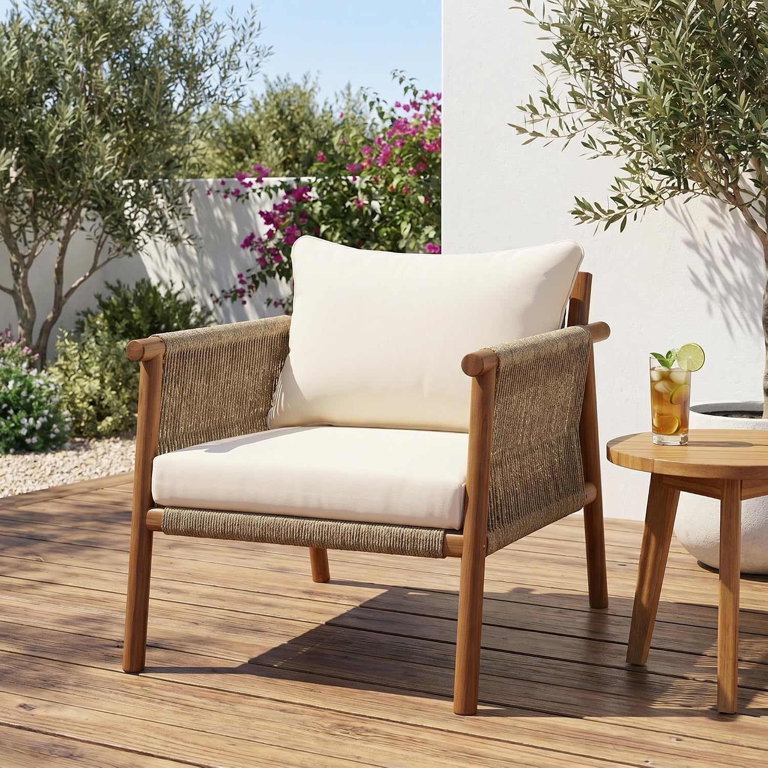Deck Chair Lounger - Fauteuil d'extérieur en bois massif, dossier