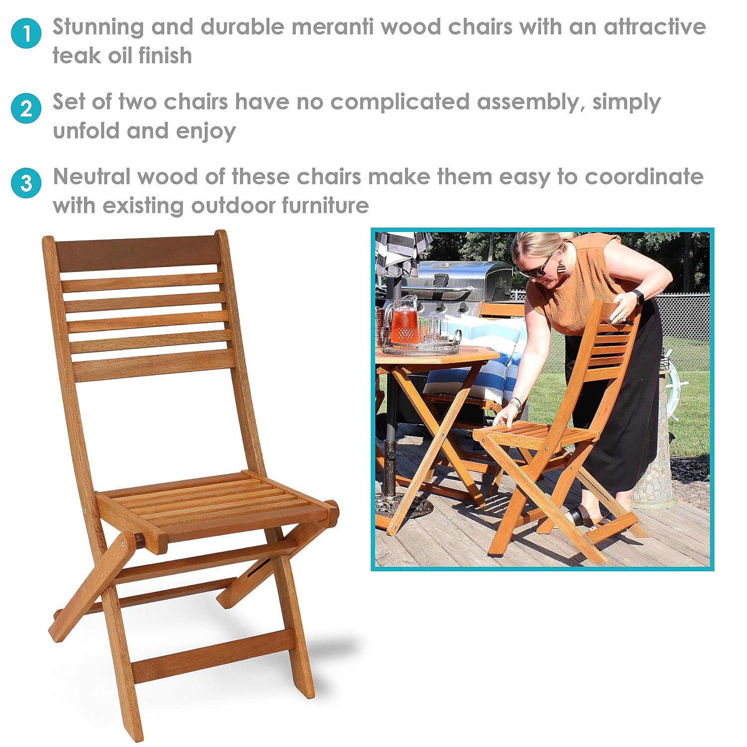 Ensemble de 2 chaises pliantes - Outdoor Furniture Oil Teak avis et prix