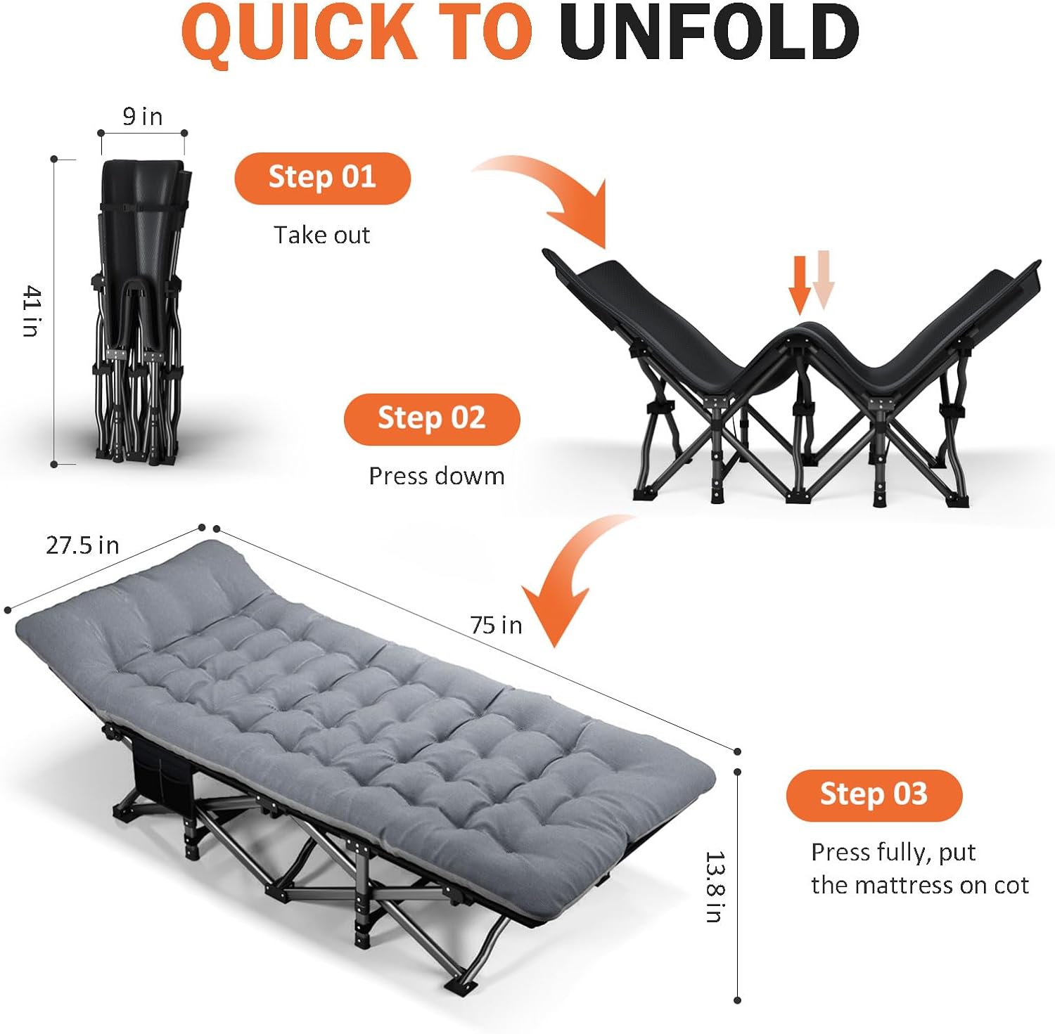 Lit de camping pour adultes av - Camping Cot Foldable avis et prix