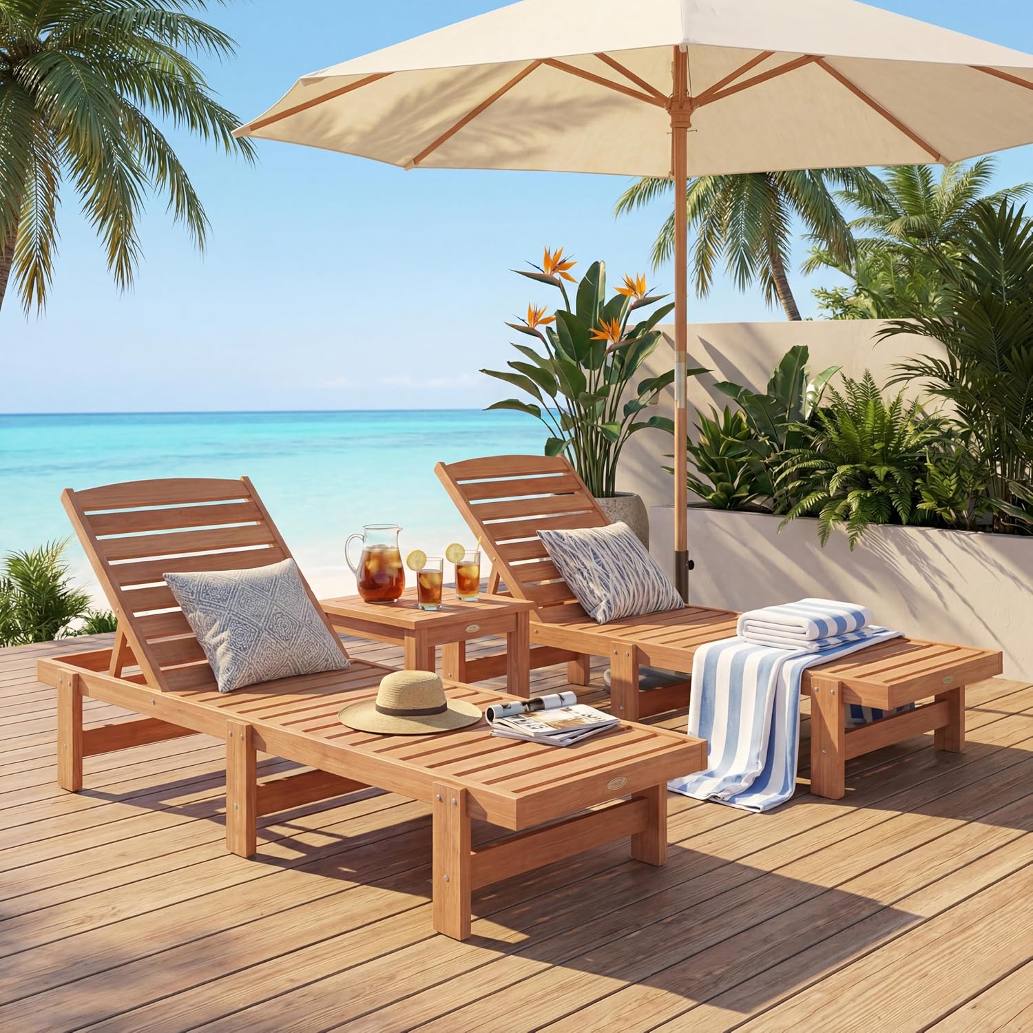 Chaise longue en bois massif,  - Outdoor Furniture Oil Teak avis et prix