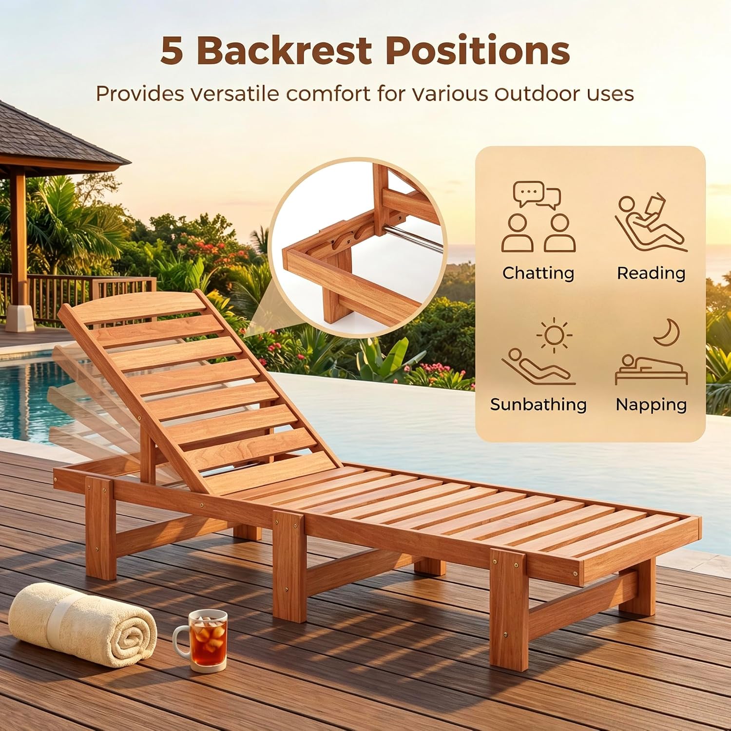 Chaise longue en bois massif,  - Outdoor Furniture Oil Teak avis et prix
